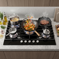 Table de cuisson domestique multi-cuiseurs à gaz GPL intégrée, 5 brûleurs, allumage électronique, surface vitrocéramique, classe A écoénergétique