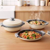 Ensemble de cuisson pour four à micro-ondes, poêle multifonctionnelle, poêle à frire de style japonais et coréen, fond en acier inoxydable, couvercle en aluminium, compatible lave-vaisselle