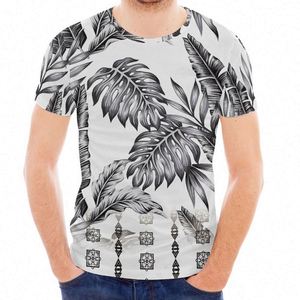 Camiseta de hojas tropicales polinesias con logotipo, camiseta con patrón personalizado para 2024, camisetas informales ajustadas de verano con estampado de manga corta - Product Image 3
