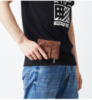 Portefeuille minimaliste unisexe en cuir véritable, court, trois compartiments, grande capacité, porte-cartes à bouton, pour cartes d'identité, de crédit et bancaires, en polyester