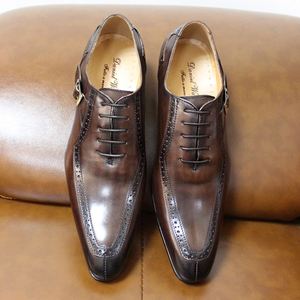 Chaussures habillées en cuir véritable pour hommes, à lacets et boucle, faites à la main, style Oxford, pour affaires, mariage et soirée – Grande Vente - Product Image 5