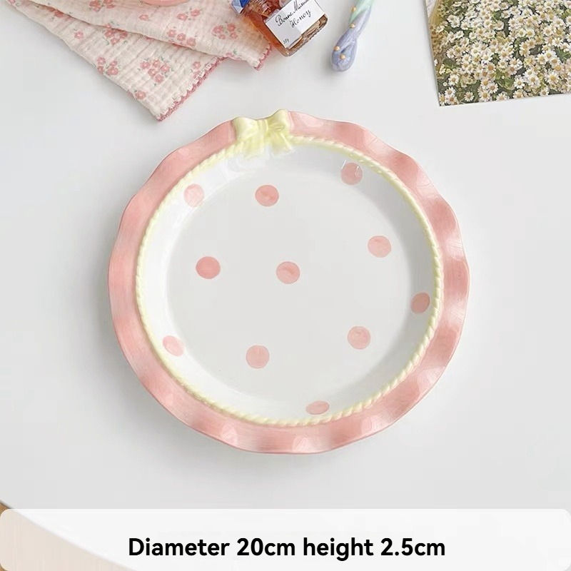 จานแบนสีชมพู ขนาด 8 นิ้ว