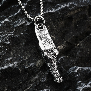 Collar con colgante de cabeza de cocodrilo de acero inoxidable, collar con temática animal para hombres y mujeres, regalo, joyería de moda - Product Image 4