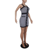 Nouvelle Collection 2025 : Robe Courte Moulante sans Manches en Pied-de-Poule pour Femme