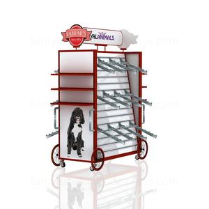 Support d'affichage mobile double face pour animalerie, en métal robuste avec crochets coulissants et roulettes, pour outils de toilettage, jouets et nourriture - Product Image 2