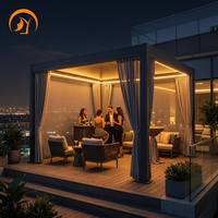 Pergola motorisée de luxe en aluminium et acier, finition poudrée, toit à lames orientables, éclairage LED étanche, joint sans soudure
