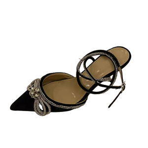 2023 New Fashion Glitter Rhinestones Women Pumps Crystal Bowknot Silk <b>Pointed</b> <b>Toe</b> Buckle Strap Thin High Heels Party Prom Shoes - Product Image 6