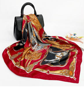 Sciarpa grande quadrata da donna sciarpa in raso di seta stampata cavallo fazzoletto di Design di marca di lusso 90x90cm Bandana sciarpa testa in Malesia - Product Image 3