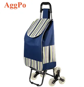 Blauw Winkelen Kruidenier Opvouwbare Trap Klimmer Winkelwagen Met Swivel Wiel En Waterdichte Canvas Tas