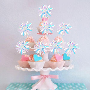 Décorations de cupcakes scintillantes en feu d'artifice colorées et blanches pour <span class=keywords><strong>anniversaire</strong></span>, pics à cupcakes en guirlande pour décorations de fête de baby shower - Product Image 4