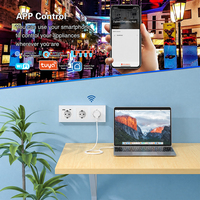 Prise murale intelligente WiFi UBARO Tuya triple EU Schuko 224 mm avec charge USB A+C 16A, panneau en verre 3 voies, compatible Alexa Google Yandex Alice