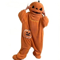 Pyjama d'hiver unisexe en polaire épaisse et velours, motif citrouille d'Halloween, combinaison amusante de dessin animé pour couple, tenue d'intérieur