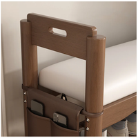 Banc à chaussures rustique en bois massif avec accoudoirs, banc de rangement à 2 niveaux en cuir PU pour entrée et couloir, banc multifonctionnel