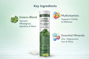 Comprimés effervescents naturels de marque privée Greens, formule quotidienne essentielle pour la nutrition et la détoxification, paquet de 20 comprimés - Product Image 2