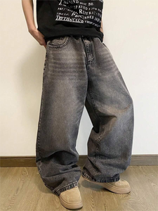 زي كلاسيكي مغسول فارغ 14 أونصة قطن مستقيم الساق جينز فضفاض شعار مخصص كاجوال جينز فضفاض بنطال جينز رجالي - Product Image 2