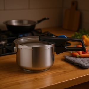 Olla a presión Elo Praktika Plus Xs 2.7L de acero inoxidable con tapa y asa para una cocción rápida - Product Image 3