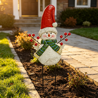 Panneau métallique personnalisé d'hiver, bonhomme de neige avec chapeau haut et écharpe, en fer antirouille pour la décoration extérieure de pelouse et de porche