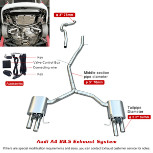 Système d'échappement universel en acier inoxydable à double circuit pour <span class=keywords><strong>Audi</strong></span> A3 A4 <span class=keywords><strong>A5</strong></span> A6 avec entrées de 2,5 pouces et sorties de 4,0 pouces - Product Image 1