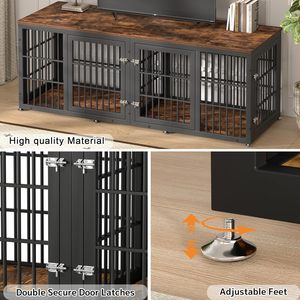 Mobile per Gabbia Doppia per Cani, Robusta Gabbia <span class=keywords><strong>Extra</strong></span> <span class=keywords><strong>Large</strong></span> con Divisorio per 2 Cani, Mobile Decorativo in Legno per Canile - Product Image 4