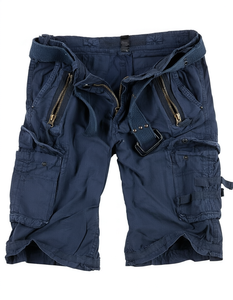 Shorts cargo homme bleu marine, taille mi-haute, avec cordon de serrage, fermeture éclair, multi-poches, couleur unie, style workwear, bermuda - Product Image 1