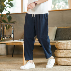<span class=keywords><strong>Pantaloni</strong></span> con coulisse dritti traspiranti tinta unita <span class=keywords><strong>pantaloni</strong></span> Casual da uomo in cotone <span class=keywords><strong>lino</strong></span> - Product Image 3