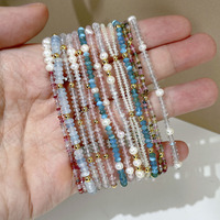 Gelang Kristal Penyembuh 69 Jenis 2mm 3mm 4mm Batu Alam Kecil Gelang Manik-Manik Elastis Perhiasan Batu Permata Bersegi Hadiah Wanita