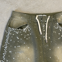 Fabricant de jorts sur mesure OEM ODM, jeans droits vintage pour hommes, ourlet rétro avec strass, shorts en denim street style estival