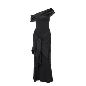 Yj23706 hors épaule taille serrée élégante femmes automne mode mince <span class=keywords><strong>robe</strong></span> <span class=keywords><strong>noire</strong></span> - Product Image 5