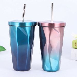New Travel Straw Reusable Tumbler With <b>Hot</b> and Cold Double Wall <b>Drinking</b> Cups Coffee Mugs 16Oz Irregular Cup With Lid - Product Image 1