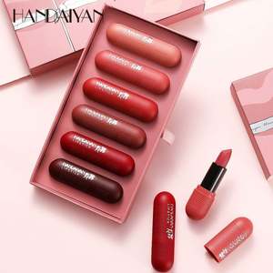 Handaiyan - Set <span class=keywords><strong>de</strong></span> 6 Labiales Líquidos Mate <span class=keywords><strong>de</strong></span> Terciopelo con Acabado Mate, Impermeables, en Forma <span class=keywords><strong>de</strong></span> Grabadora - Product Image 6