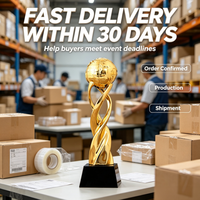 Trophée Globe d'Or Personnalisé Écologique pour Cadeau d'Entreprise, Poli, Imprimé UV, Gravé, pour Distribution en Gros