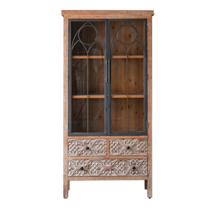 Vintage Distressed Entryway Cabinet With Carved Details Storage <b>Sideboard</b> For Living Room - Product Image 5