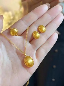 Set Perhiasan Kalung, Cincin, dan Anting Stud Bentuk Geometris Oval Terbaru 2025, Desain Mewah Berkualitas Tinggi, Menarik Perhatian - Product Image 5