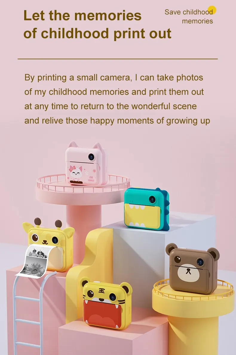 1500mAh Rechargeable Kids Selfie Camera Mini Printer Photo Cameras Video Camcorder Instant Fun Cam