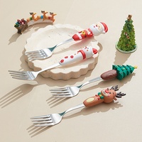 Cuillères à café et à dessert en acier inoxydable de haute qualité pour Noël, motif dessin animé, cadeau créatif, ensemble de couverts polis avec roue en tissu