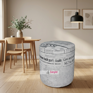 Taburetes Otomanos Tapizados en Lona con Estampado de Periódico Moderno Indio, Base Sólida, Muebles Hechos a Mano para Sala de Estar y Hotel - Product Image 2
