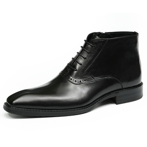 Botas de cuero para hombre británicas, botines vintage de cuero de vaca de grano completo con cremallera, botas de cuero de caña alta para hombre - Product Image 1