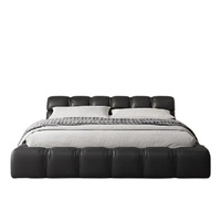 Lit moderne haut de gamme réglable et confortable avec revêtement en cuir et cadre en bois, tailles Queen/King, avec fonctions de rangement