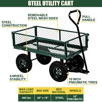 Chariot de jardin Chariot utilitaire en acier robuste pour la pelouse Chariot utilitaire extérieur pour le camping Wagon avec côtés amovibles et roues