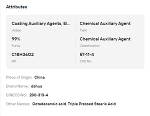 High Purity Stearic Acid Powder CAS 57-11-4 Industrial Food Cosmetic Grade Lubricant <b>Stabilizer</b> Chemical Auxiliary For Plastic - Product Image 6