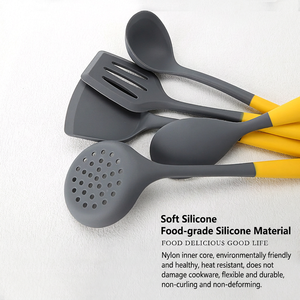 Ensemble d'ustensiles de cuisine en silicone, 12 pièces, manche jaune et gris, résistant à la chaleur, antiadhésif, spatule, louche, écumoire - Product Image 5