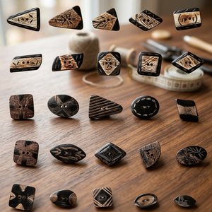 Boutons en corne de couleur naturelle, de forme rectangulaire, pour les créateurs de bijoux, les magasins de perles, boutons finis, tailles assorties, accessoires vestimentaires, tissu - Product Image 1