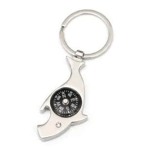 Hot Sale Customized Logo Branded Promotion Shark Shape Compass Metal Bottle Opener Keychain