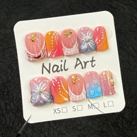 TSZS Faux Ongles d'été faits main à presser, roses, avec breloques 3D en forme de fleur et de coquillage en alliage, réutilisables, courts, carrés, en acrylique