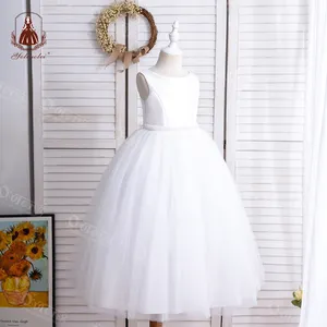 Yoliyolei KE02 yaz toptan 4-12 yıl çiçek kız elbise beyaz prenses elbisesi düz kız elbise düğün için