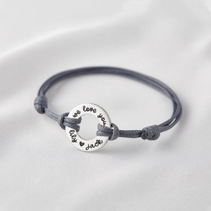 Wholesale Women <b>Men</b> Bracelet logo Name Engraved Custom Round Charm Stainless Steel Leather Braided Bracelet - Product Image 3