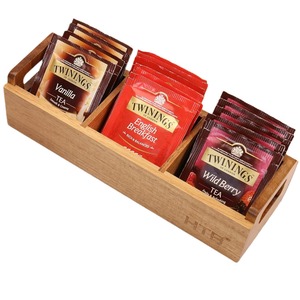 Caja de almacenamiento de madera con 3 compartimentos para bolsas de té y café, organizador de escritorio, color madera quemada, capacidad de 8L - Product Image 5