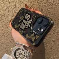 Coque de téléphone camouflage vert armée tendance avec lettres pour iPhone 17 16 15 13 12 11 Pro Max XR XS Mini Plus – Étui de protection personnalisé