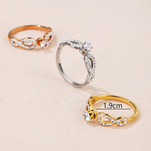 Bague de couple au design original en acier inoxydable avec diamant, cadeau d'anniversaire pour petite amie, bague géométrique en or rose, disponible immédiatement - Product Image 4