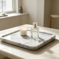 Plateau à thé moderne en marbre blanc Carrara carré pour salles de bain, tables basses et intérieurs de luxe.